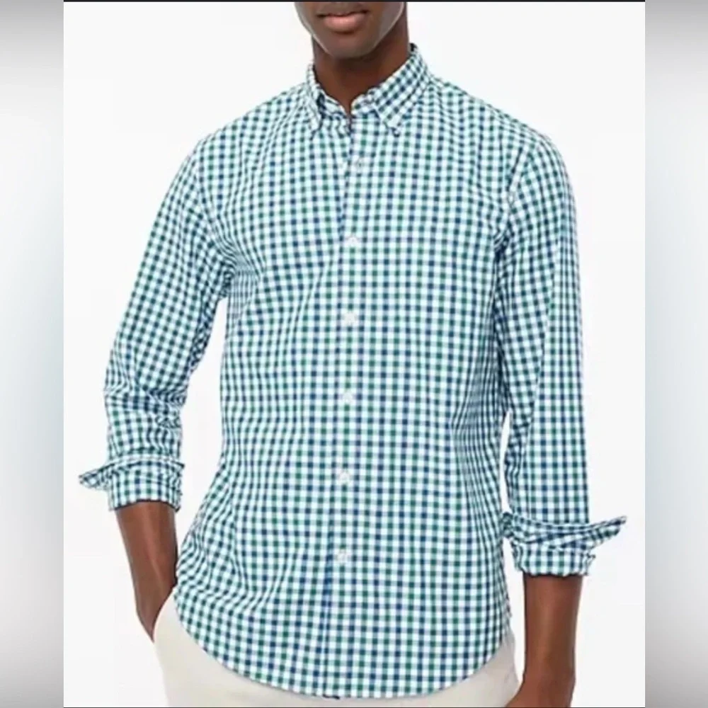 J. Crew Green Casual Button Down Shirt with Gingham Pattern